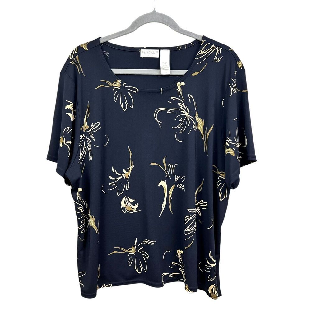 Liz Claiborne Elisabeth Women Floral Blouse Round Neck Short Sleeves Black 3P*